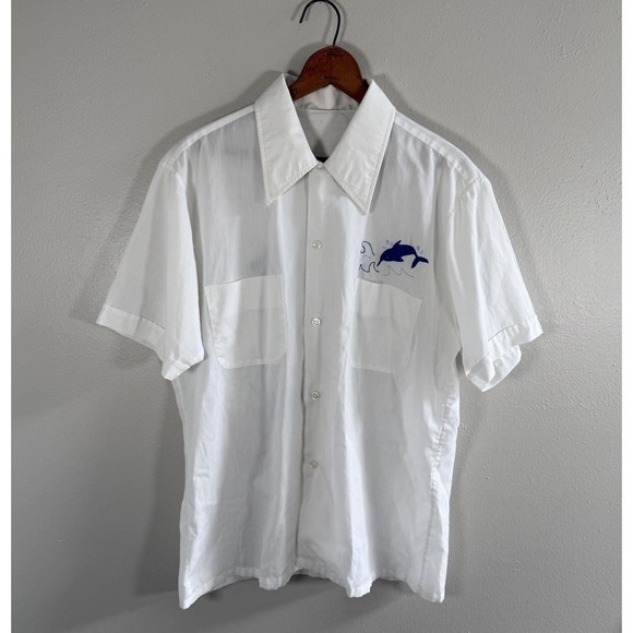 Vtg Fishing Shirt Men Large L Embroidered Marlin Swordfish Short Sleeve Button - Picture 3 of 9
